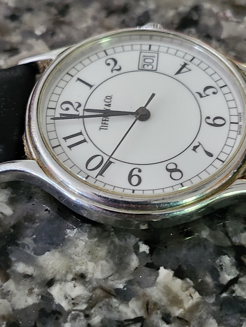 Vtg 90's Tiffany & Co. White Dial Black Leather Strap Watch - Picture 10 of 16
